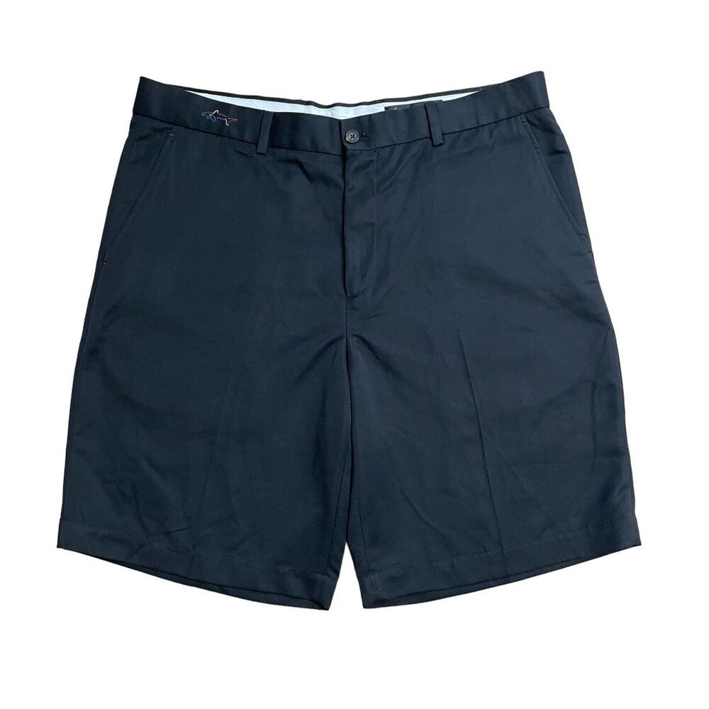 GREG NORMAN GOLF SHORTS MENS SIZE 36 ATHLETIC POCKETS CHINO LOGO FLAT FRONT BLK